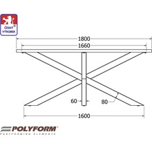 Technický nákres stolu s rozměry.