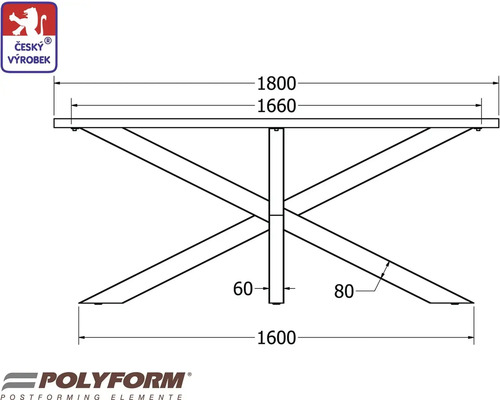 Technický nákres stolu s rozměry.