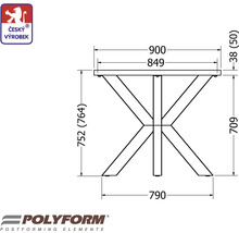 Technický výkres stolu s rozměry a logem Český výrobek.