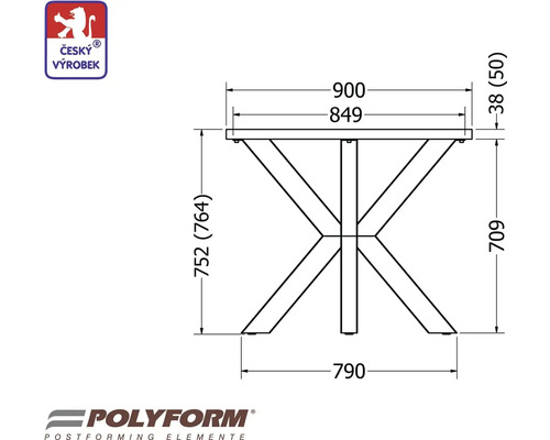Technický výkres stolu s rozměry a logem Český výrobek.