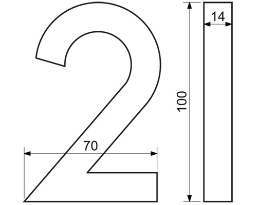 Technický výkres číslice dvě s rozměry