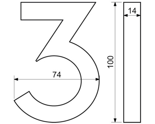 Technický nákres domovního čísla tři s rozměry