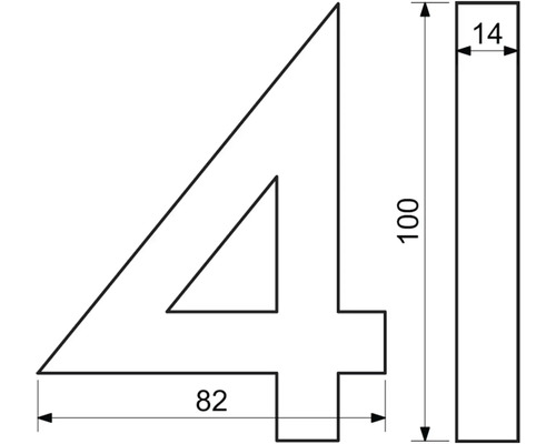 Technický nákres číslice čtyři s rozměry