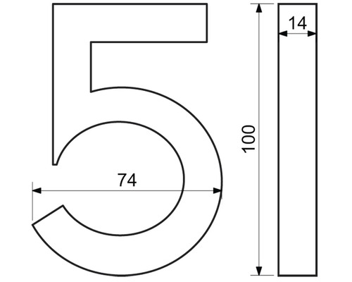 Technický výkres domovního čísla 5 s rozměry