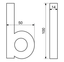 Technický výkres písmene b s rozměry.