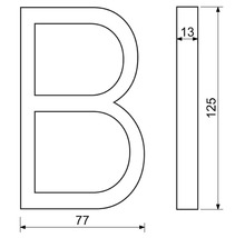 Technický nákres písmena B s rozměry
