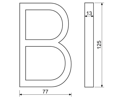 Technický nákres písmena B s rozměry