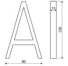 Technický nákres písmene A s rozměry