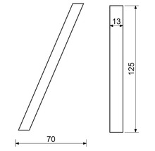 Technický nákres dřeva o rozměrech 70 x 13 x 125 milimetrů