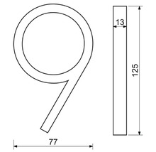 Technický výkres domovního čísla Devět s rozměry