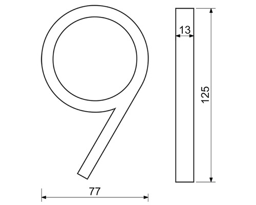 Technický výkres domovního čísla Devět s rozměry