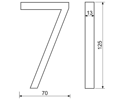 Technický nákres čísla domu sedm s rozměry