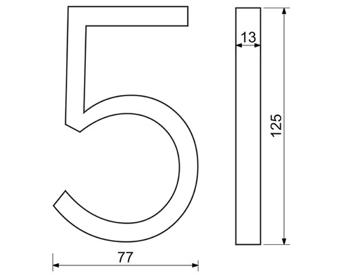 Technický nákres domovního čísla Pět s rozměry
