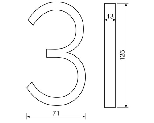 Technický nákres domovního čísla tři s rozměry