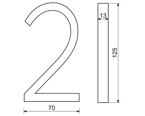 Technický nákres domovního čísla 2 s rozměry