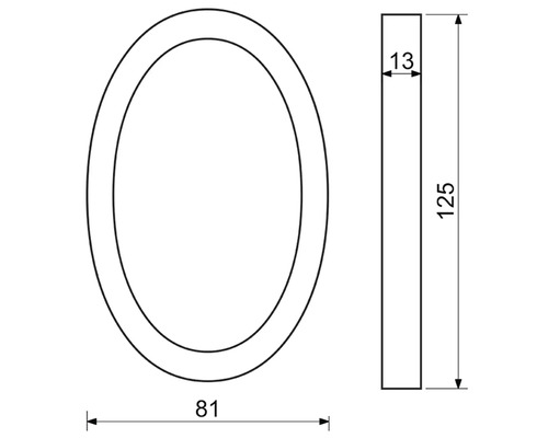 Technický výkres oválného těsnicího kroužku o rozměrech 81 mm šířka, 125 mm výška a 13 mm tloušťka