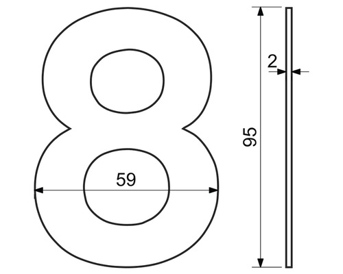Technický nákres domovního čísla osm s rozměry