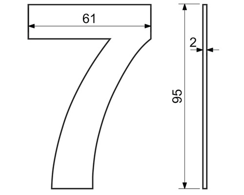 Technický nákres domovního čísla sedm s rozměry