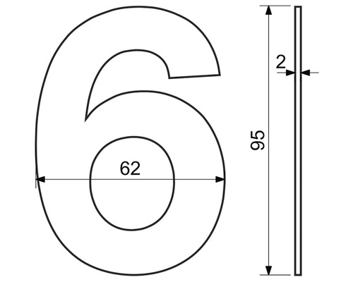 Technický výkres domovního čísla 6 s rozměry