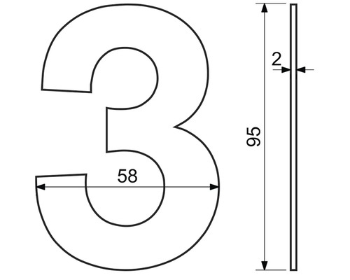 Technický výkres domovního čísla tři s rozměry