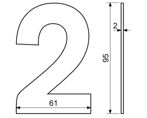 Technický výkres domovního čísla Dva s rozměry