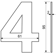 Obrázek rozměrů čísla čtyři, 95 x 61 x 2 milimetry
