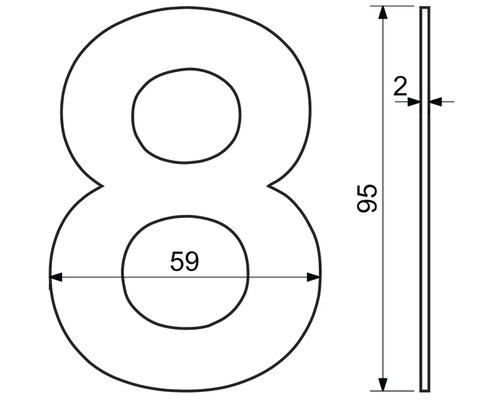 Technický nákres domovního čísla osm s rozměry