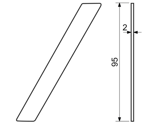 Technický výkres montážního profilu o rozměrech 95 x 2 milimetry.
