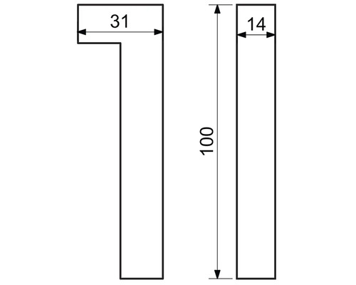 Technický výkres s rozměry: 31 a 14 na šířku, 100 na výšku