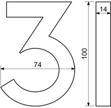 Technický nákres čísla domu 3 s rozměry