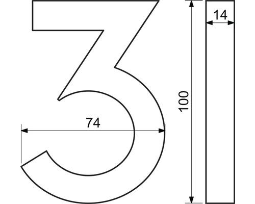 Technický nákres čísla domu 3 s rozměry