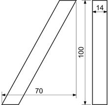 Technický výkres obrobku o rozměrech 100, 70 a 14.