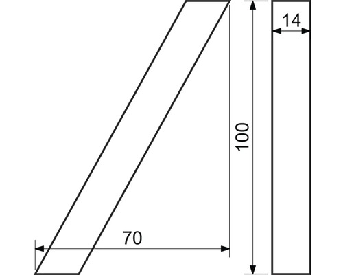 Technický výkres obrobku o rozměrech 100, 70 a 14.