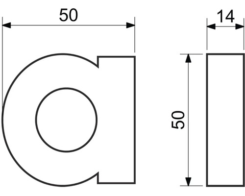 Technický výkres čísla domu o rozměrech 50 a 14 milimetrů