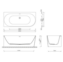 Technický nákres vany s rozměry