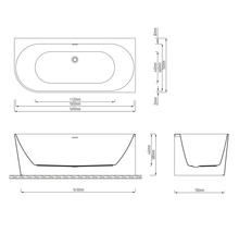 Technický nákres vany s rozměry
