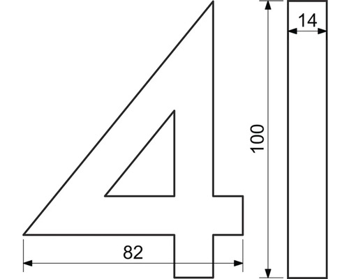 Technický výkres čísla čtyři s rozměry