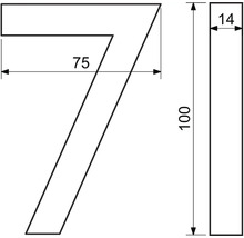 Rozměry číslice sedm: 100 x 75 x 14 milimetrů