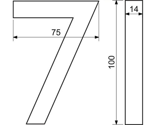 Rozměry číslice sedm: 100 x 75 x 14 milimetrů