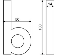 Technický výkres písmene B s rozměry.