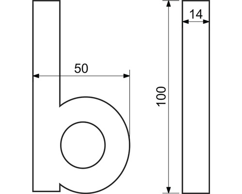 Technický výkres písmene B s rozměry.