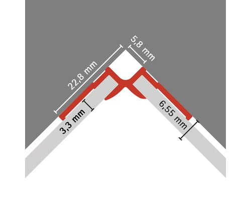 Technický nákres rohového profilu s rozměry