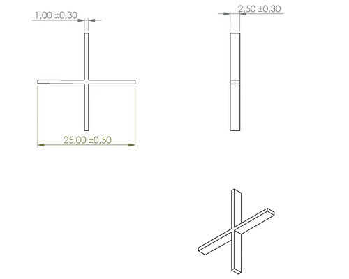 Technický nákres distančního křížku s rozměry