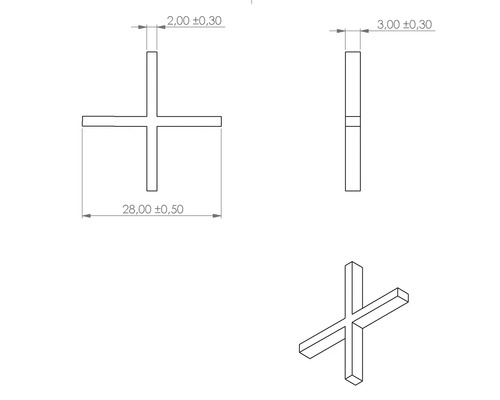 Technický výkres spárového kříže s rozměry