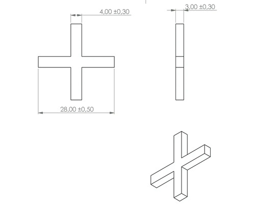 Technický výkres distančního křížku s rozměry