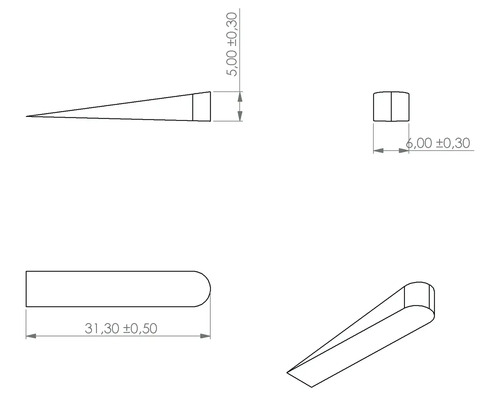 Technický nákres klínu s rozměry