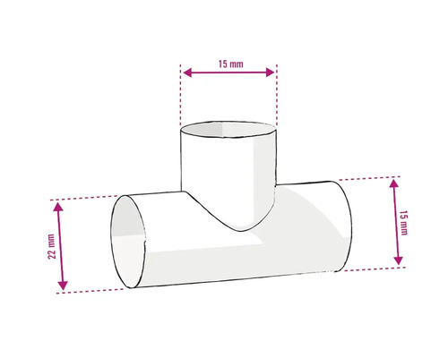 Obrázek T-kusu o rozměrech 15 mm a 22 mm