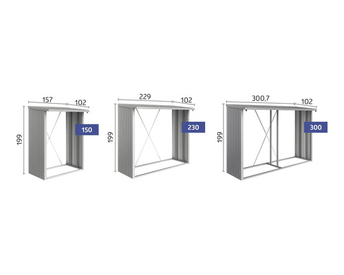Obrázek různých velikostí zahradních domků s rozměry