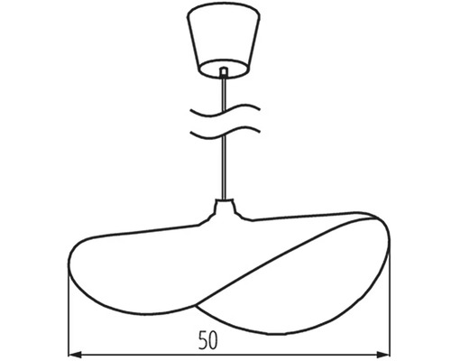Technický nákres závěsného svítidla o šířce 50 centimetrů.