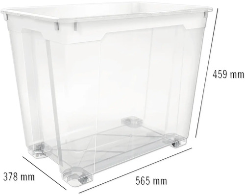 Plastový úložný box s kolečky, rozměry 565 mm x 378 mm x 459 mm